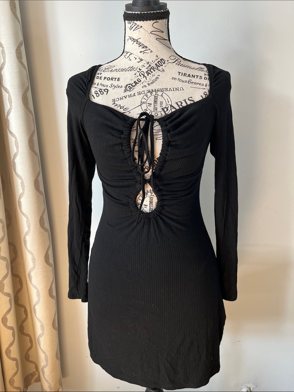 Dolan Whimsigoth Fairy Grunge Black Ribbed Drawstring Dress Sz: XXS Stretchy